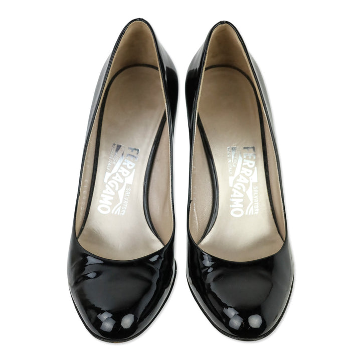 Salvatore Ferragamo Black Patent Leather Pumps