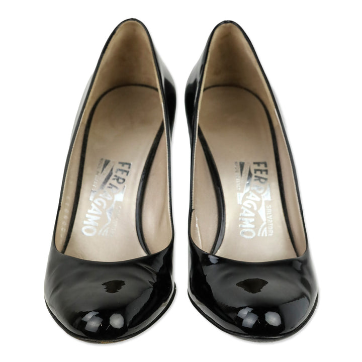 Salvatore Ferragamo Black Patent Leather Pumps