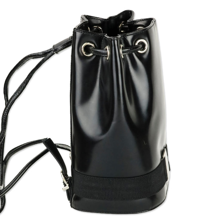 Salvatore Ferragamo Black Patent Leather Vara Bow Drawstring Bucket Backpack