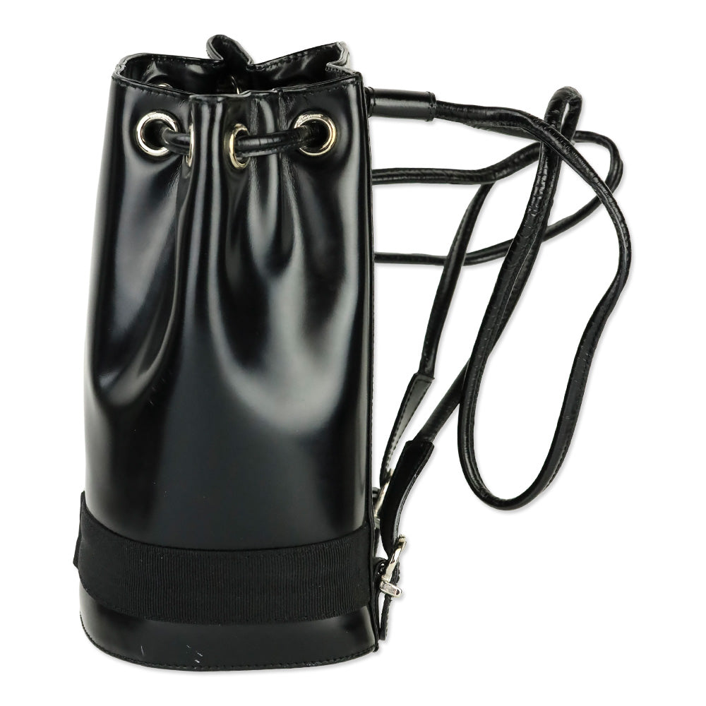 Salvatore Ferragamo Black Patent Leather Vara Bow Drawstring Bucket Backpack