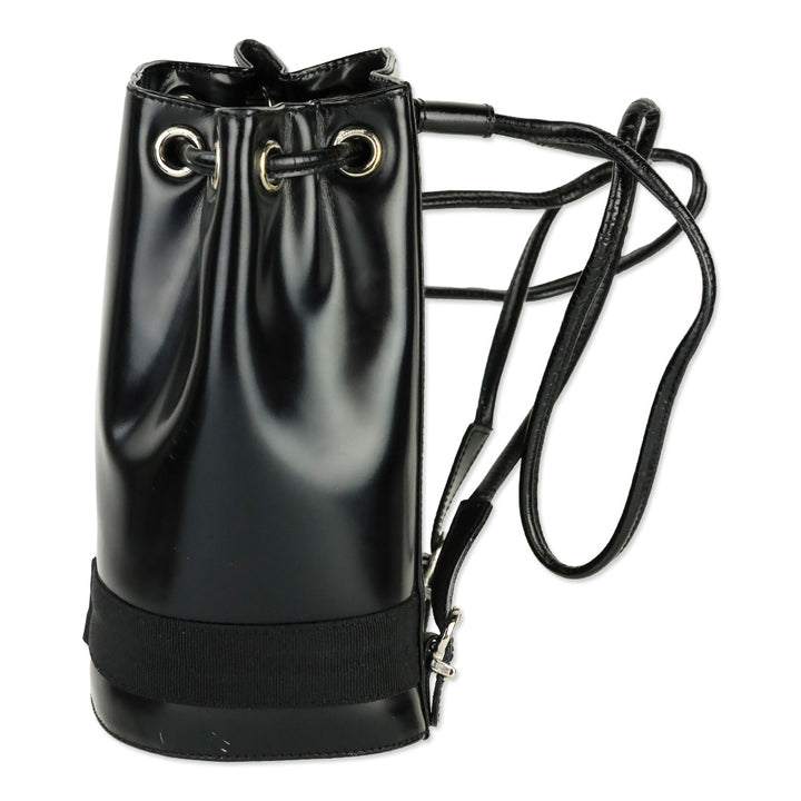 Salvatore Ferragamo Black Patent Leather Vara Bow Drawstring Bucket Backpack