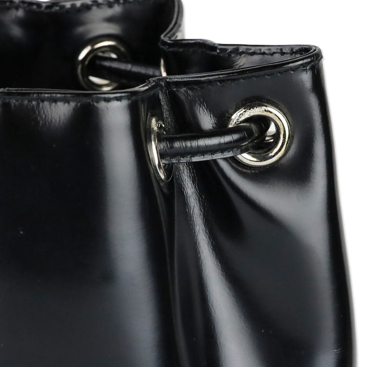 Salvatore Ferragamo Black Patent Leather Vara Bow Drawstring Bucket Backpack
