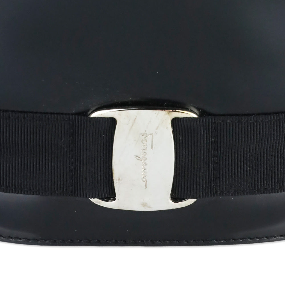 Salvatore Ferragamo Black Patent Leather Vara Bow Drawstring Bucket Backpack