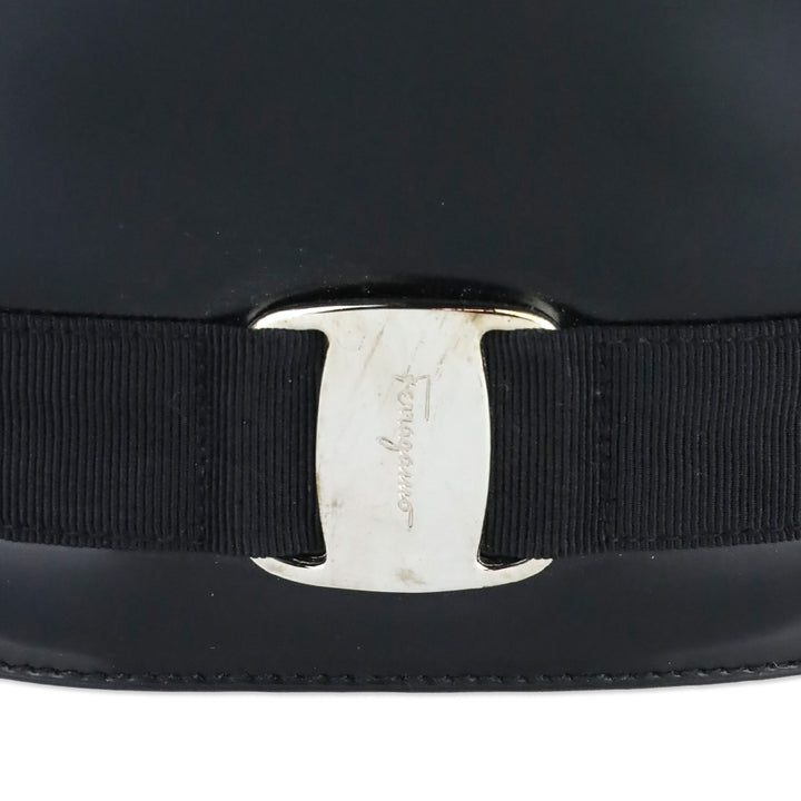 Salvatore Ferragamo Black Patent Leather Vara Bow Drawstring Bucket Backpack