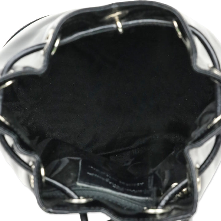 Salvatore Ferragamo Black Patent Leather Vara Bow Drawstring Bucket Backpack