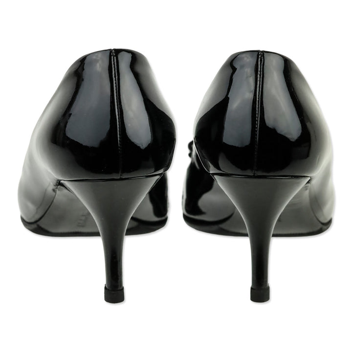 Salvatore Ferragamo Black Patent Leather Vara Bow Peep Toe Pumps