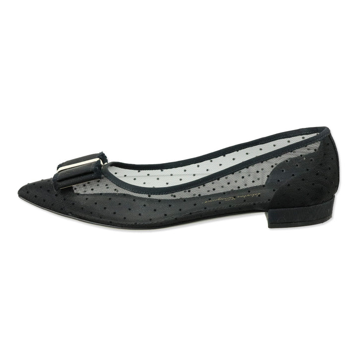 Salvatore Ferragamo Black Polka Dot Mesh Vara Bow Zeri Ballet Flats