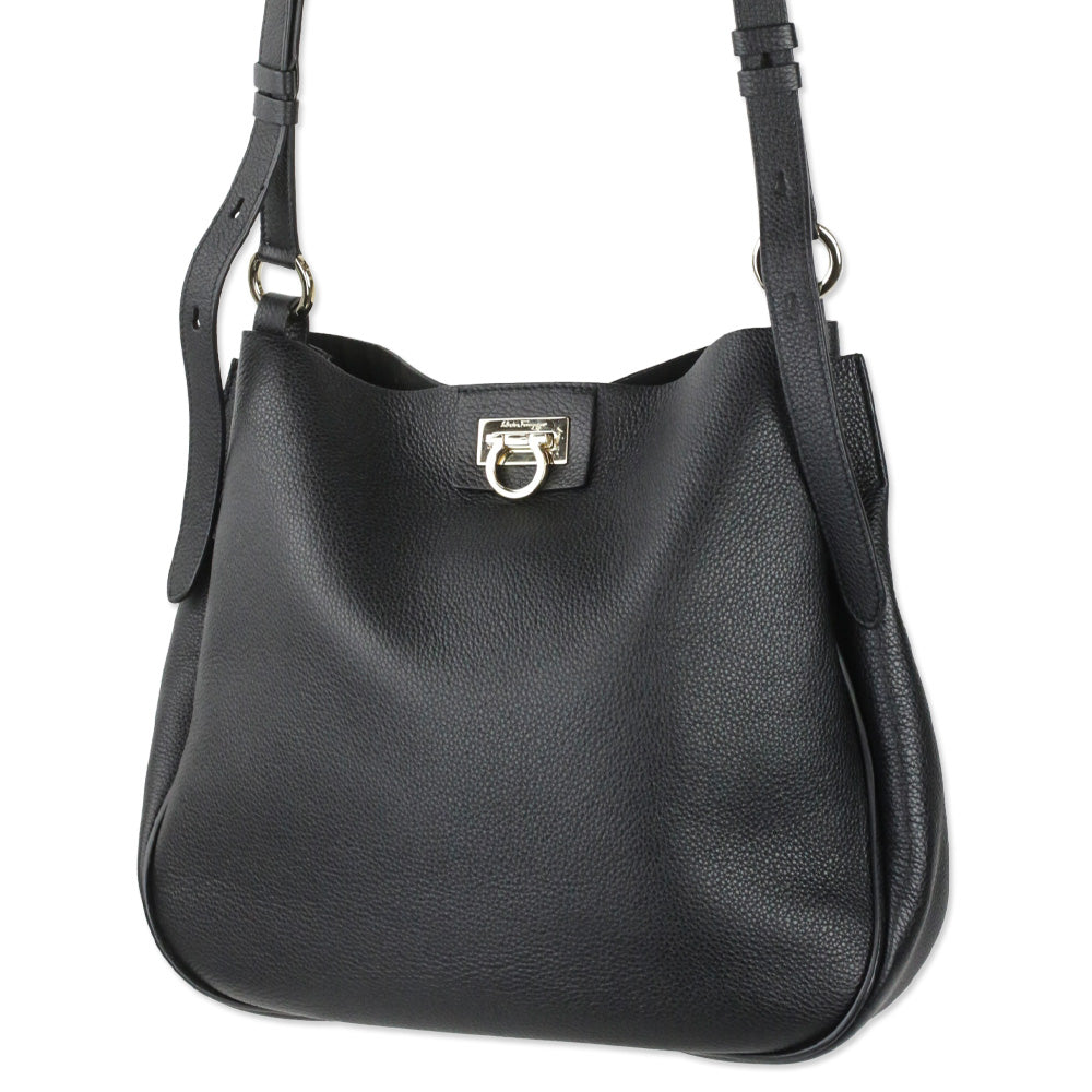 Salvatore Ferragamo Black Reverse Medium Leather Hobo Bag