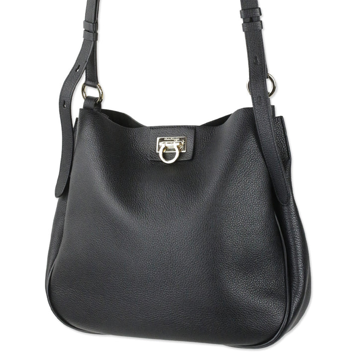 Salvatore Ferragamo Black Reverse Medium Leather Hobo Bag
