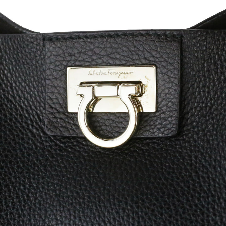 Salvatore Ferragamo Black Reverse Medium Leather Hobo Bag