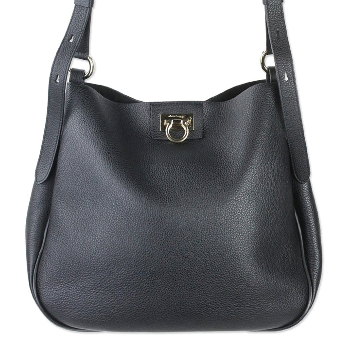 Salvatore Ferragamo Black Reverse Medium Leather Hobo Bag