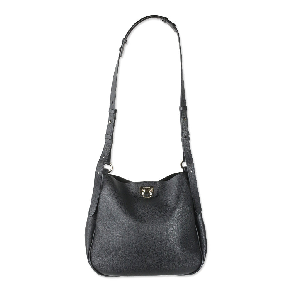 Salvatore Ferragamo Black Reverse Medium Leather Hobo Bag