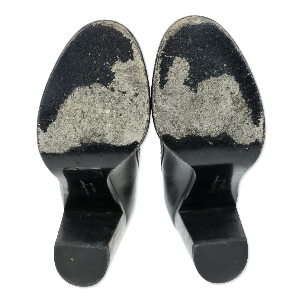 Salvatore Ferragamo Black Round Toe Gold Logo Accent Pumps