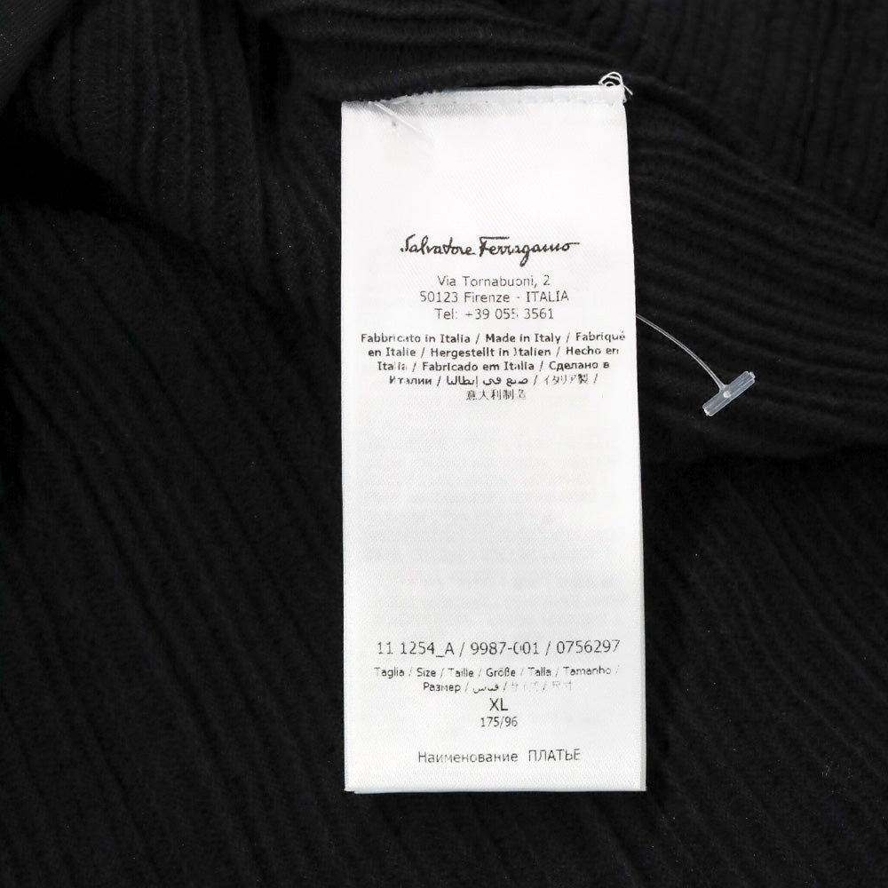 Salvatore Ferragamo Black Ruched Knit Teardrop Crystal Short Sleeve Midi Dress