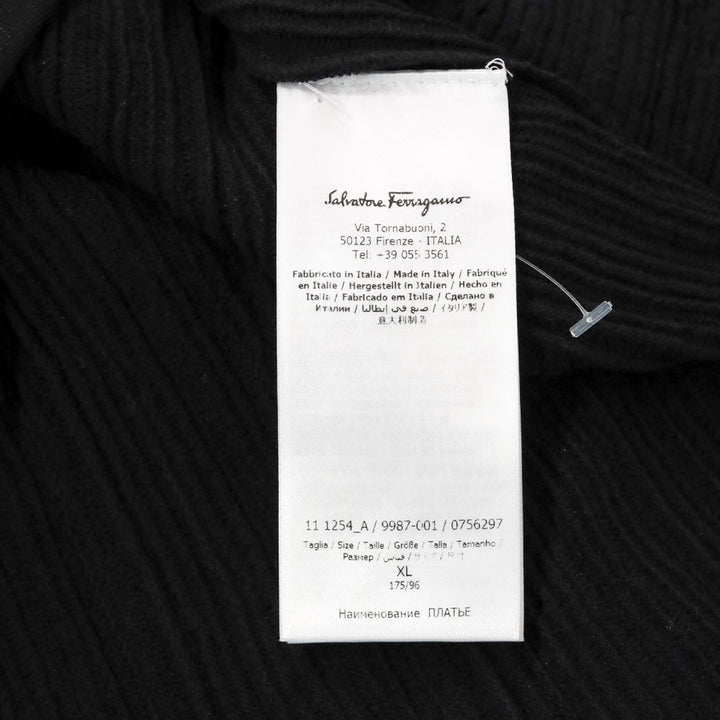 Salvatore Ferragamo Black Ruched Knit Teardrop Crystal Short Sleeve Midi Dress