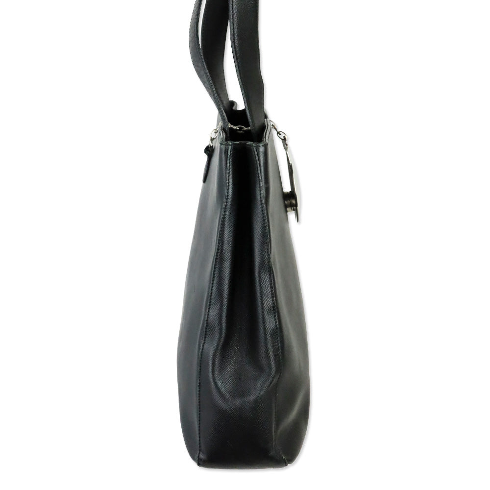 Salvatore Ferragamo Black Saffiano Leather Gancini Chain Tote