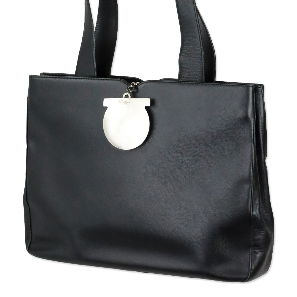 Salvatore Ferragamo Black Saffiano Leather Gancini Chain Tote