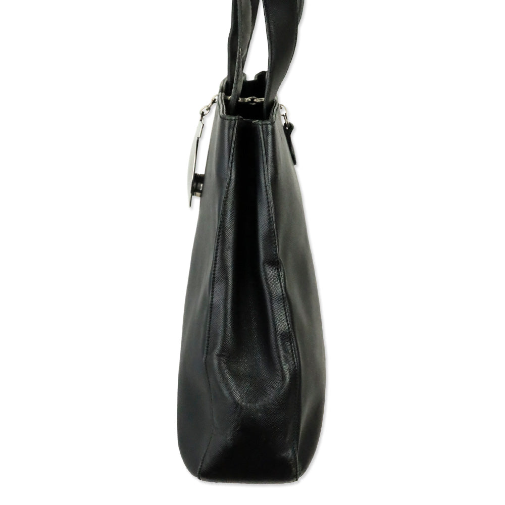 Salvatore Ferragamo Black Saffiano Leather Gancini Chain Tote