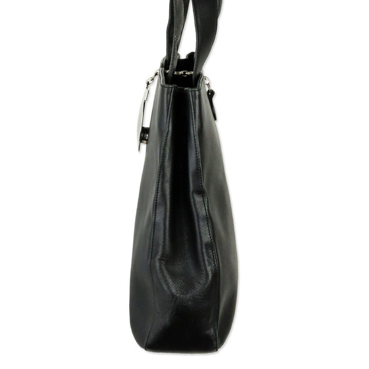 Salvatore Ferragamo Black Saffiano Leather Gancini Chain Tote