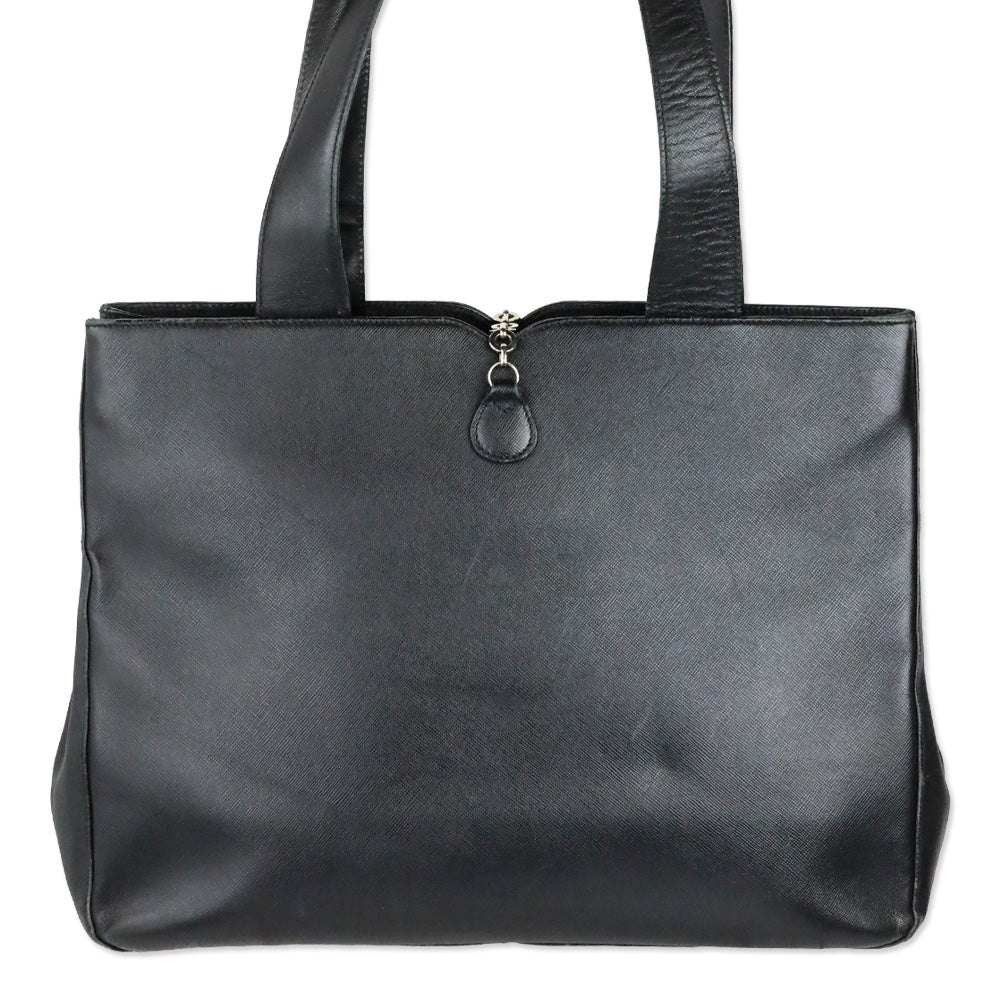 Salvatore Ferragamo Black Saffiano Leather Gancini Chain Tote