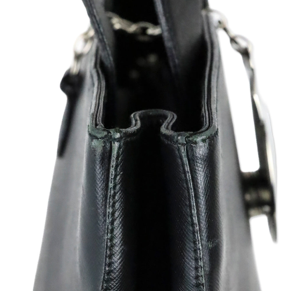 Salvatore Ferragamo Black Saffiano Leather Gancini Chain Tote