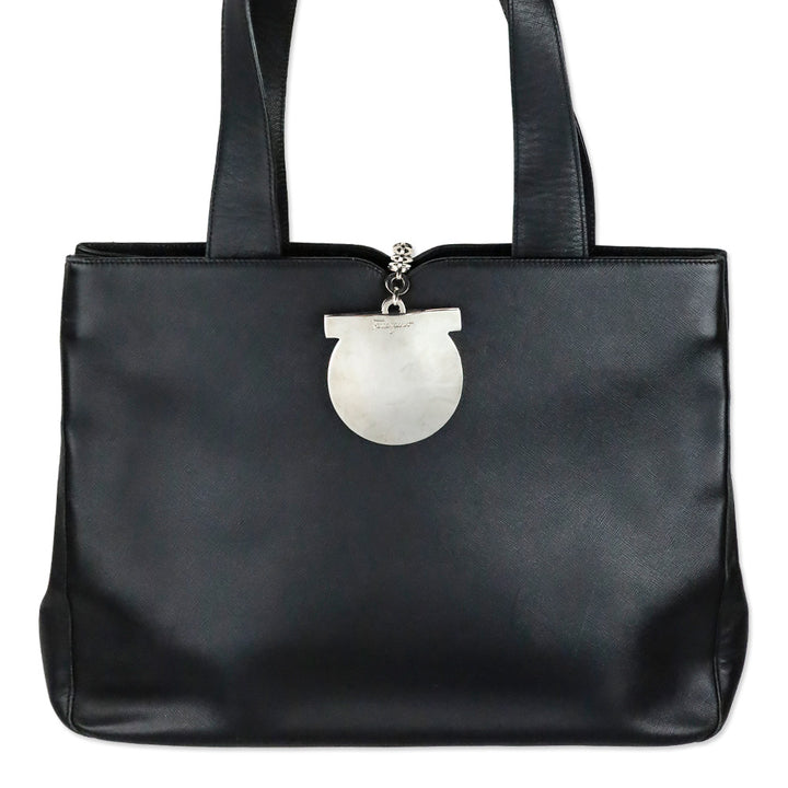 Salvatore Ferragamo Black Saffiano Leather Gancini Chain Tote