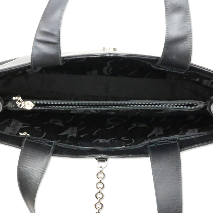 Salvatore Ferragamo Black Saffiano Leather Gancini Chain Tote