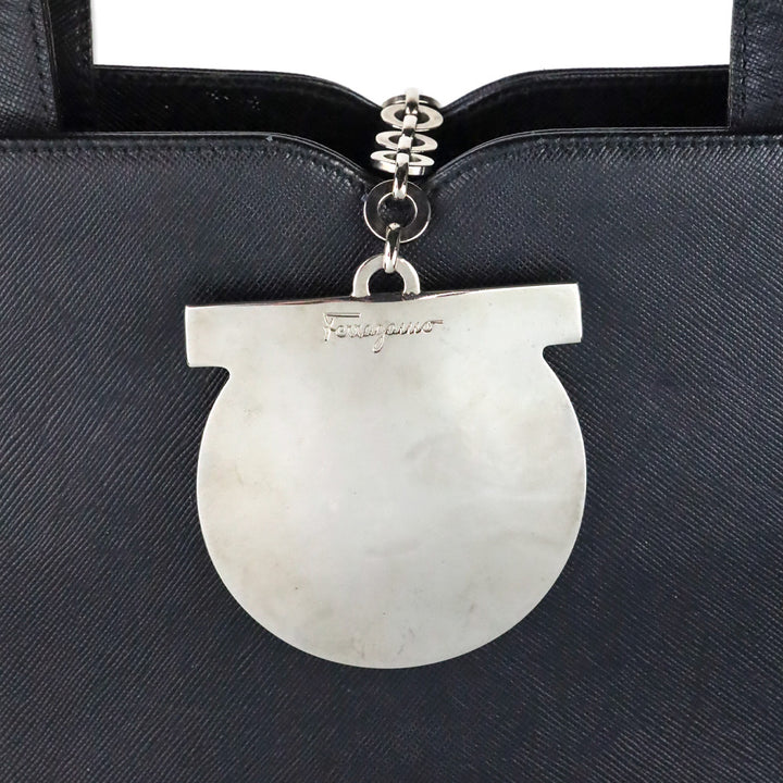 Salvatore Ferragamo Black Saffiano Leather Gancini Chain Tote