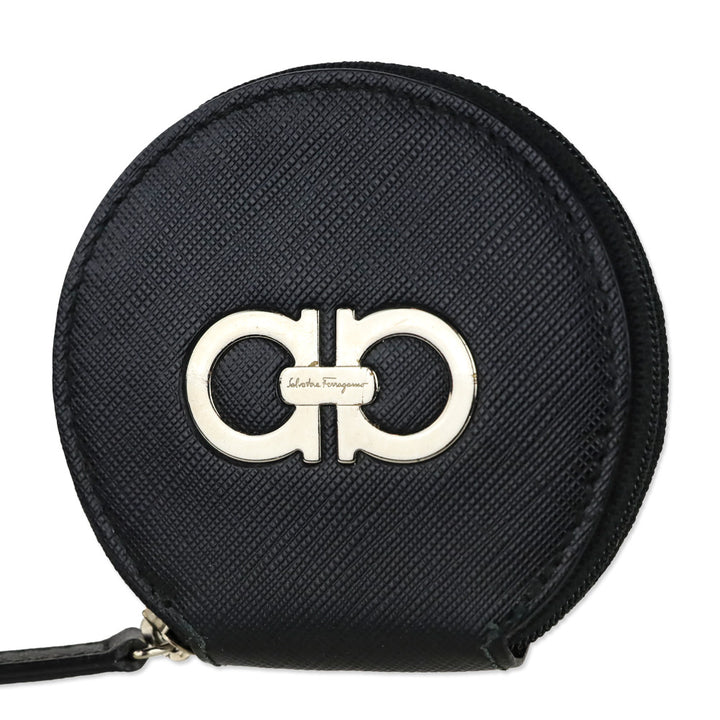 Salvatore Ferragamo Black Saffiano Leather Gancini Circle Coin Purse