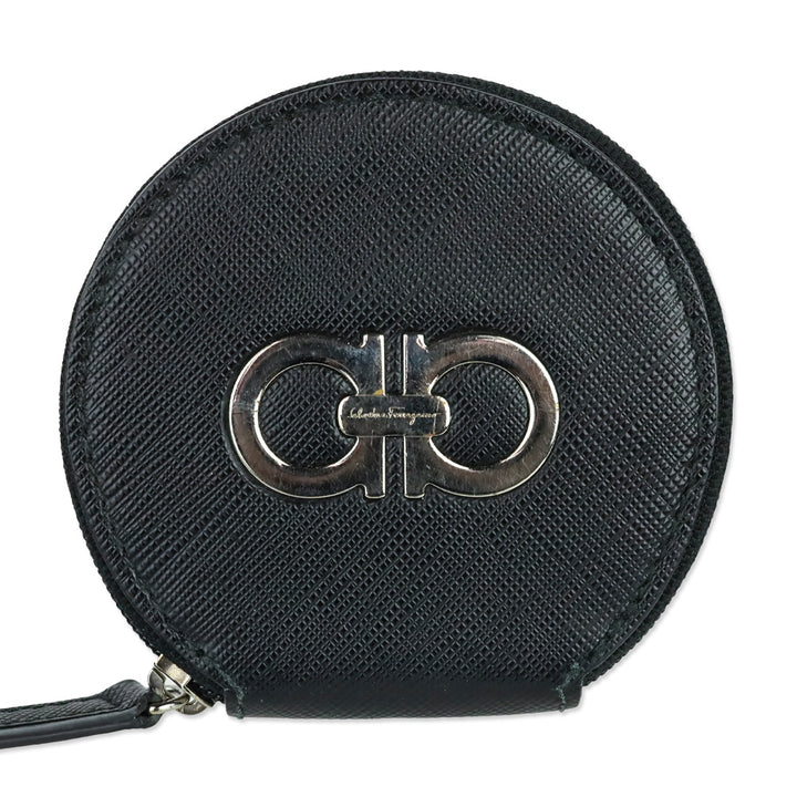 Salvatore Ferragamo Black Saffiano Leather Gancini Circle Coin Purse