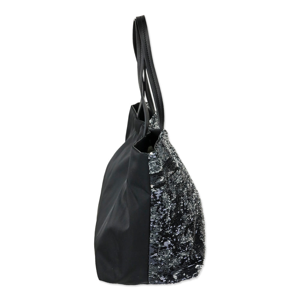 Salvatore Ferragamo Black Sequins and Nylon Vara Bow Tote