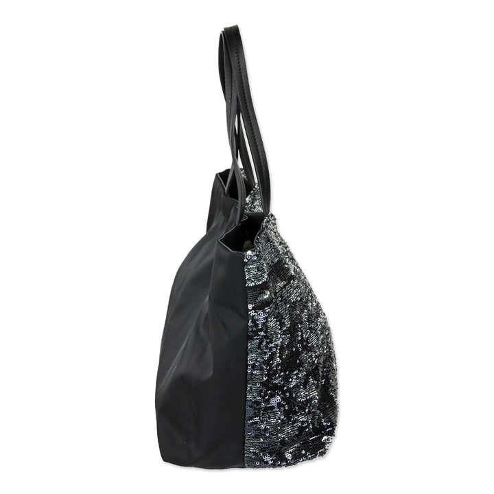 Salvatore Ferragamo Black Sequins and Nylon Vara Bow Tote