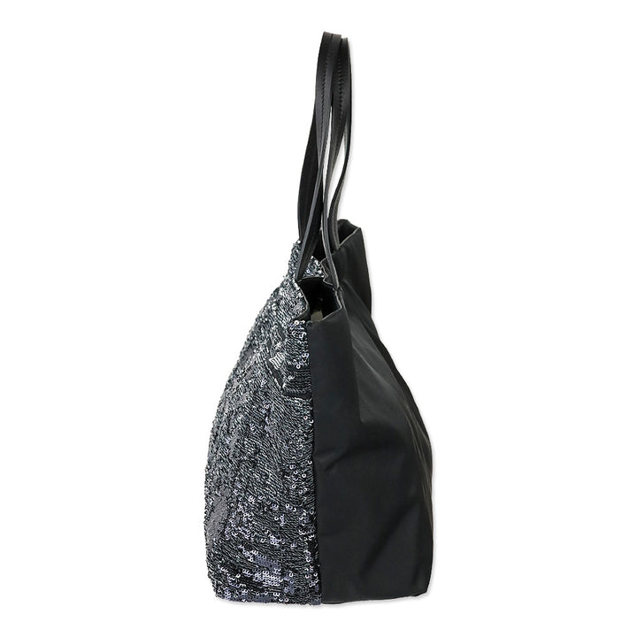 Salvatore Ferragamo Black Sequins and Nylon Vara Bow Tote