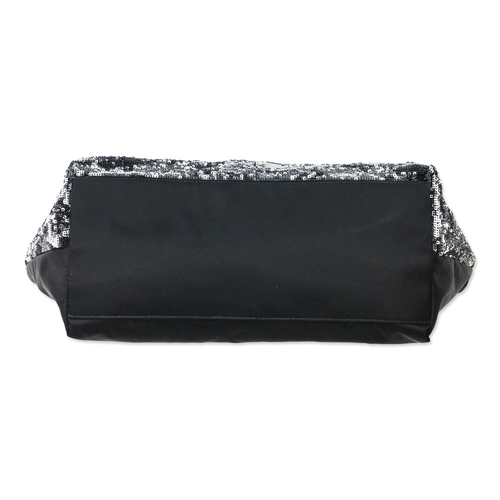 Salvatore Ferragamo Black Sequins and Nylon Vara Bow Tote