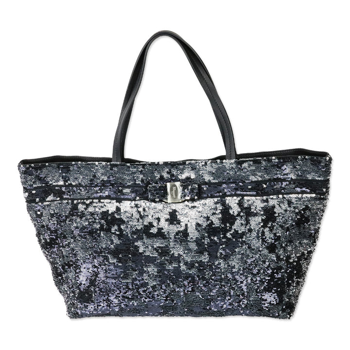 Salvatore Ferragamo Black Sequins and Nylon Vara Bow Tote