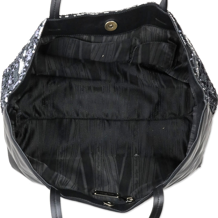 Salvatore Ferragamo Black Sequins and Nylon Vara Bow Tote
