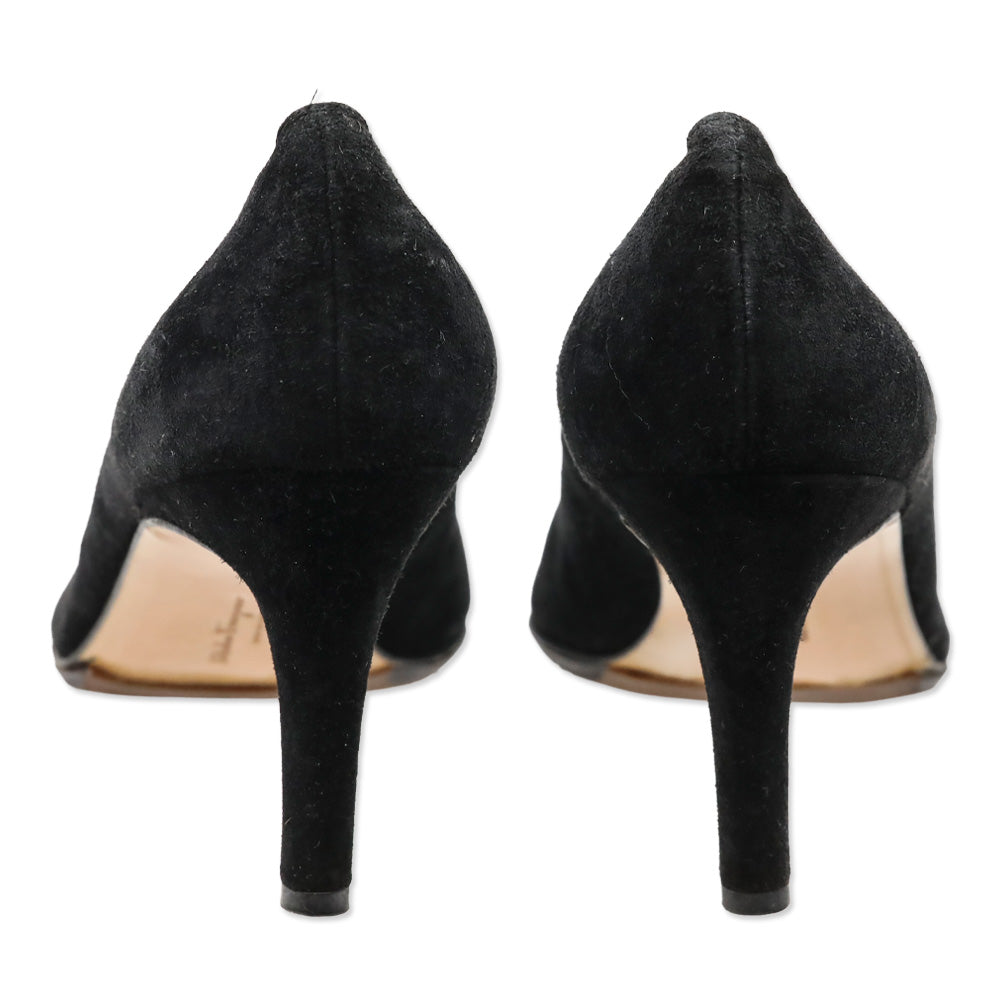 Salvatore Ferragamo Black Suede Pointed Toe Pumps