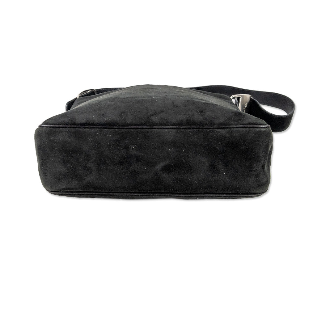 Salvatore Ferragamo Black Suede Shoulder Bag