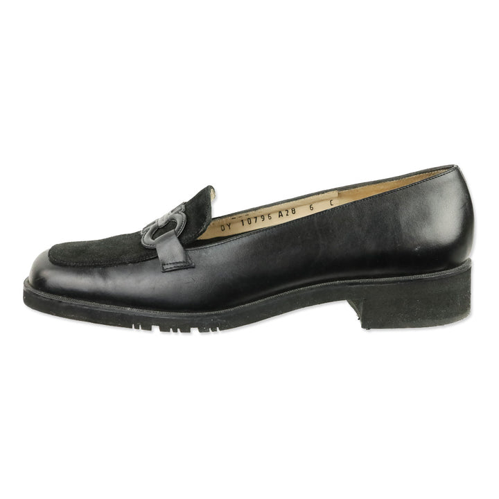 Salvatore Ferragamo Black Suede & Leather Gancini Loafer