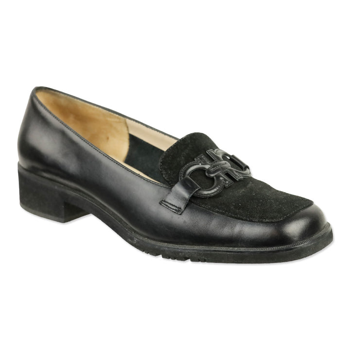 Salvatore Ferragamo Black Suede & Leather Gancini Loafer