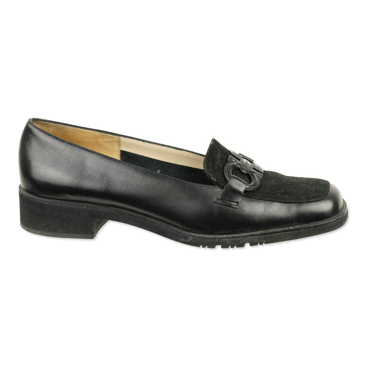 Salvatore Ferragamo Black Suede & Leather Gancini Loafer