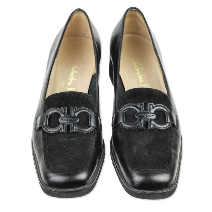 Salvatore Ferragamo Black Suede & Leather Gancini Loafer