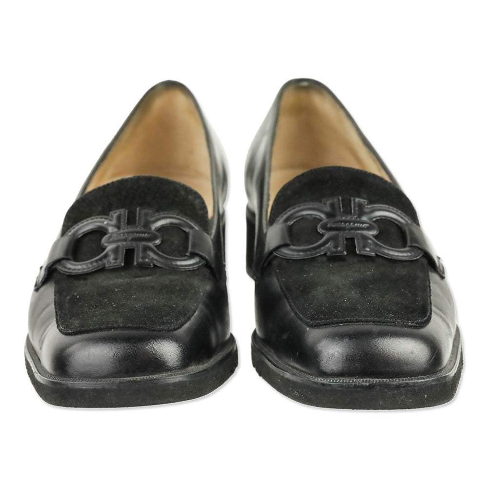 Salvatore Ferragamo Black Suede & Leather Gancini Loafer
