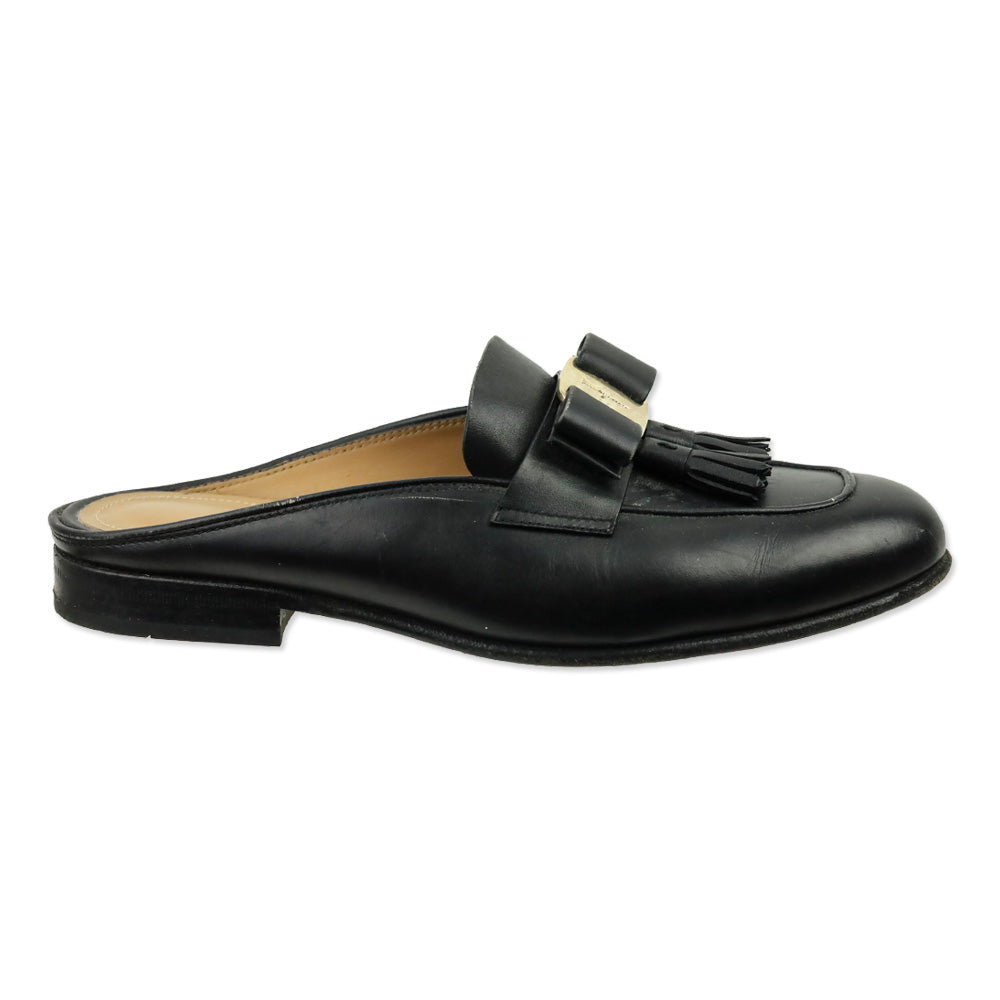 Salvatore Ferragamo Black Vara Bow Tassel Mules
