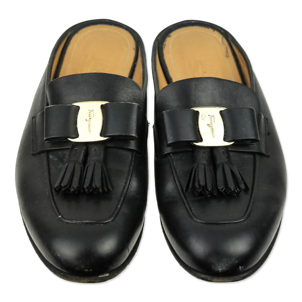 Salvatore Ferragamo Black Vara Bow Tassel Mules