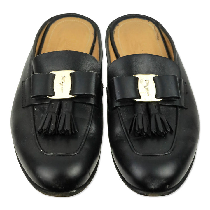 Salvatore Ferragamo Black Vara Bow Tassel Mules