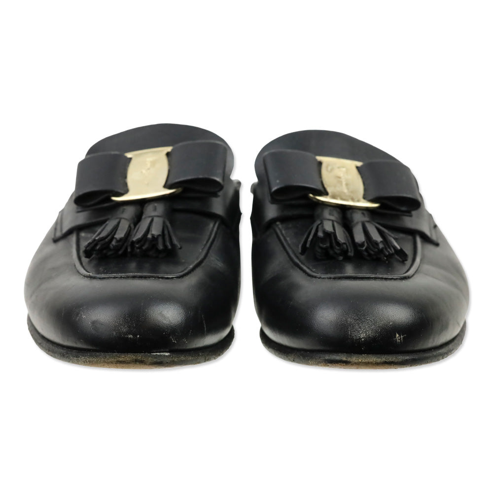 Salvatore Ferragamo Black Vara Bow Tassel Mules