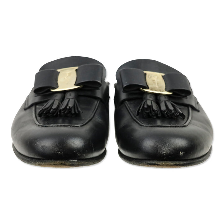 Salvatore Ferragamo Black Vara Bow Tassel Mules