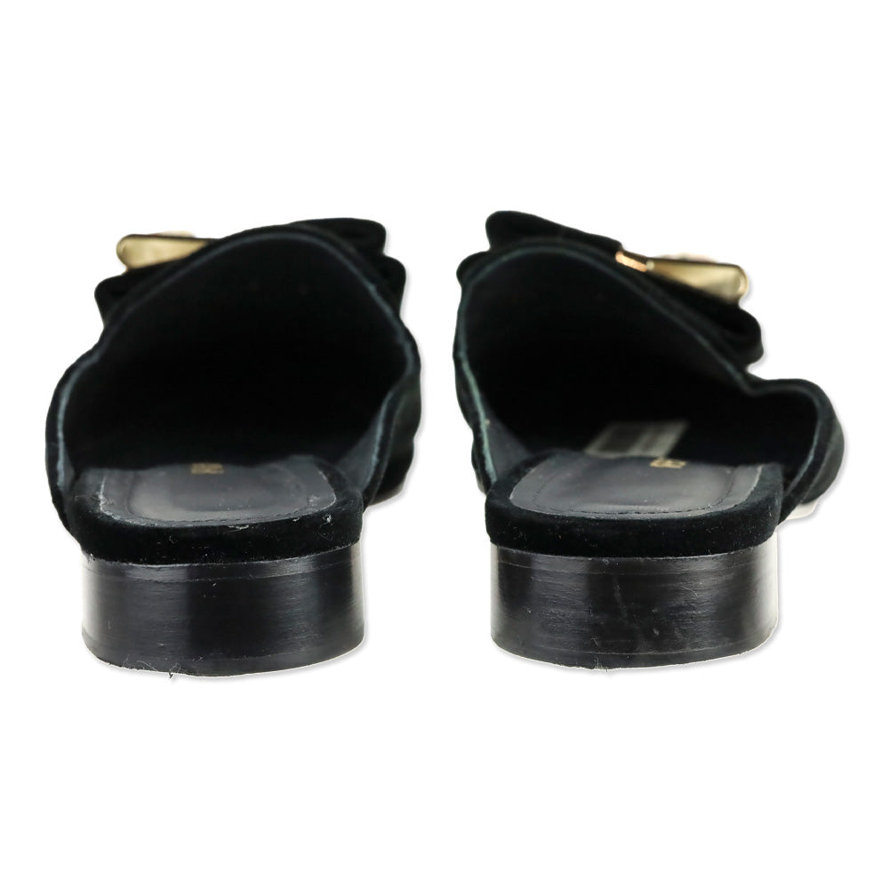 Salvatore Ferragamo Black Velvet Crystal Bow Accent Mule