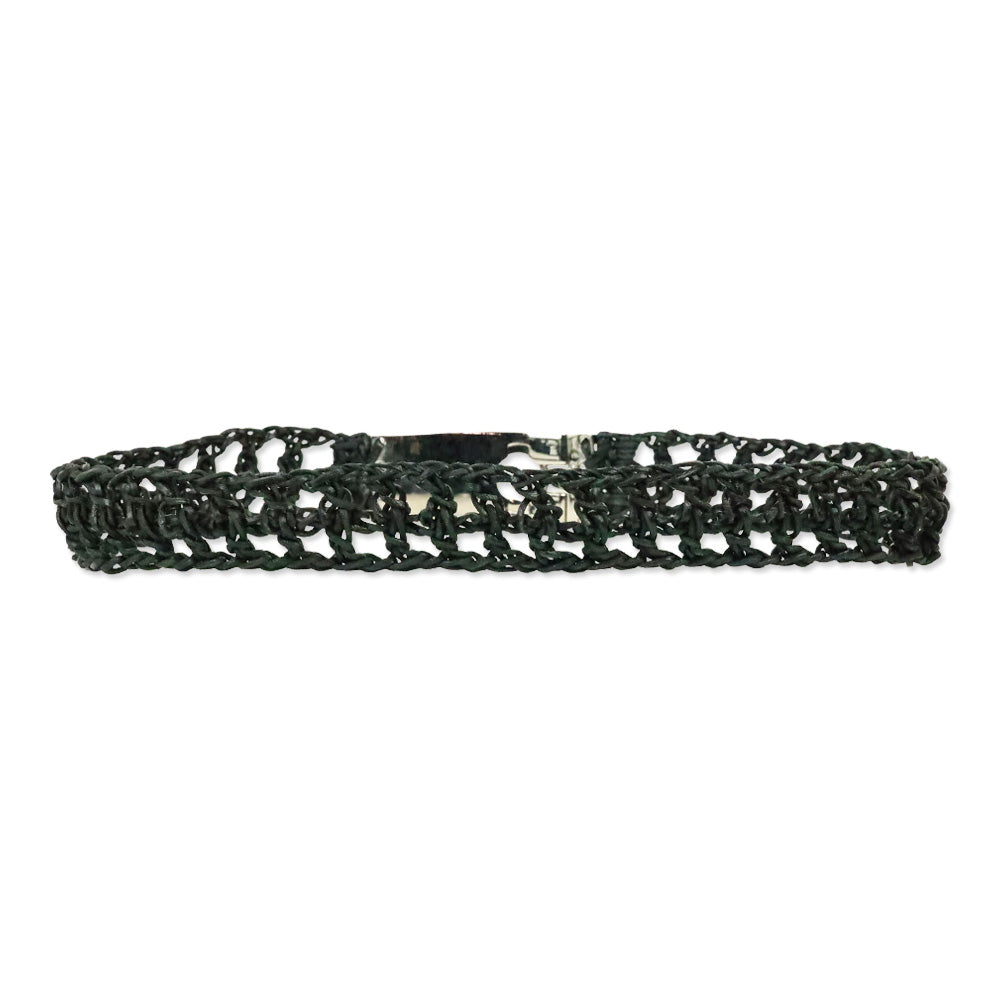 Salvatore Ferragamo Black Woven Leather Belt with Silver Logo Buckle